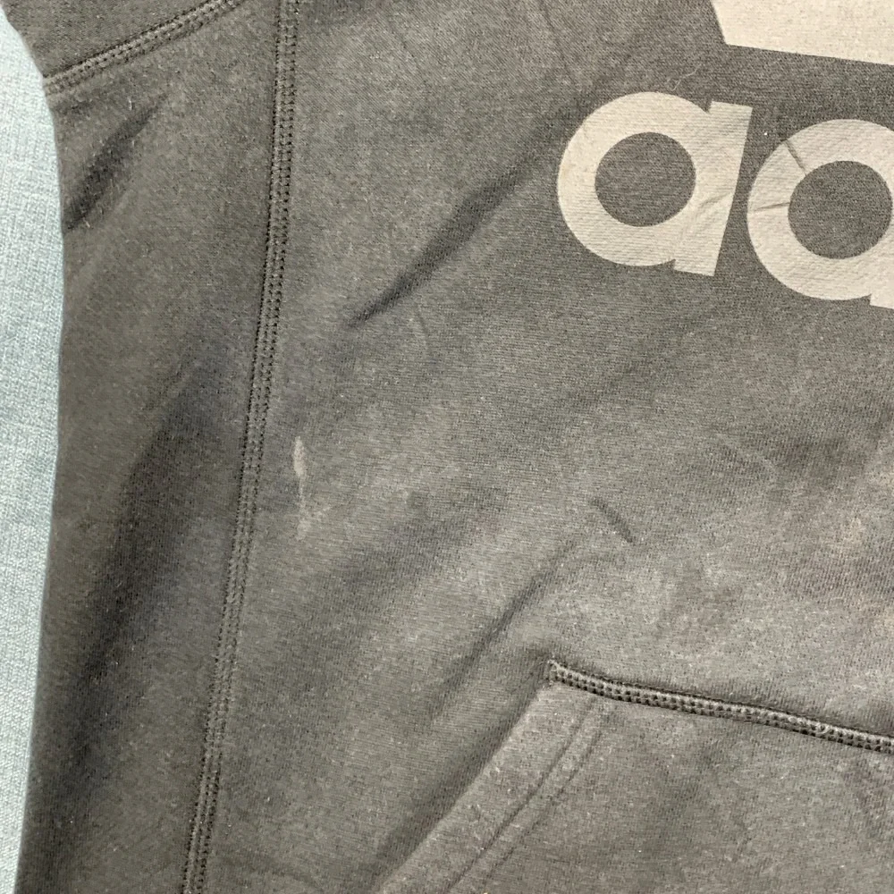 Adidas Hoodie Mens Medium Black Raglan Sleeve 3 Stripes Logo Sports Fleece Lined